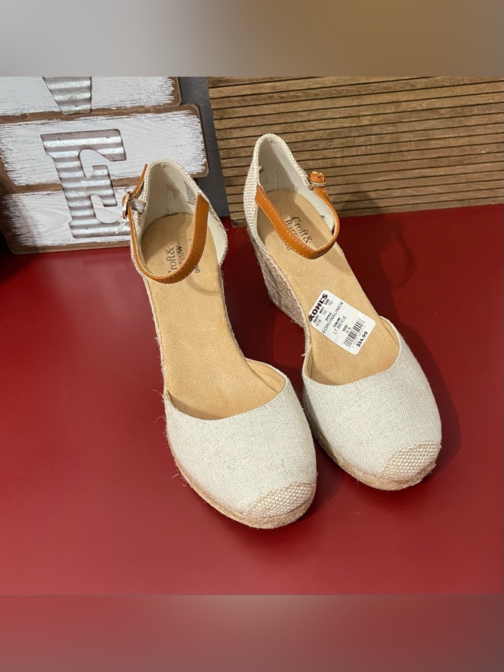 Kohl's Cream Wedge Espadrille Ankle-Strap Heels